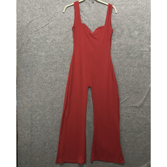 Oh Polly Jumpsuit Womens Sz 10‎ Red Plunge Back Wide Leg Stretch Sexy Party NWT - Picture 3 of 11